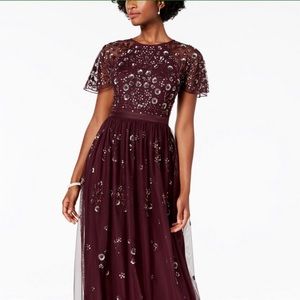NWT Adrianna Papell Fully Beaded Long Dress in color Night Plum size 8